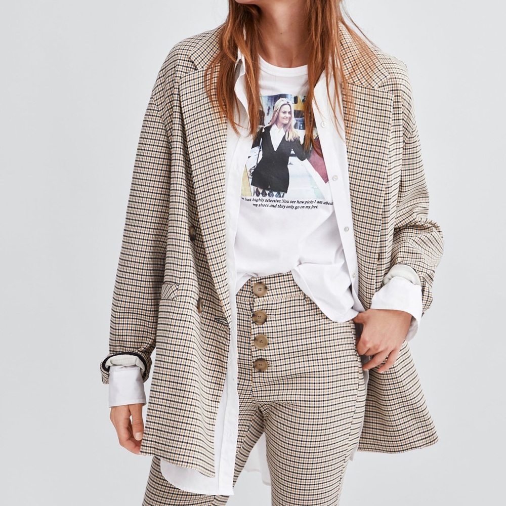 Zara Oversized Check Blazer Jacket Size S-M
